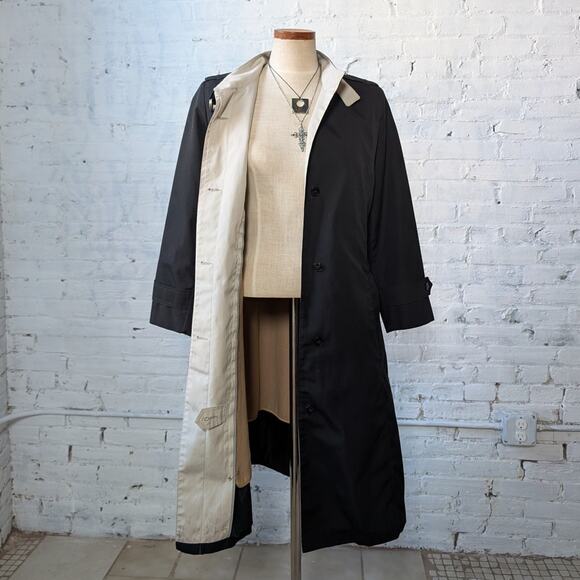 Vintage Black Trench Coat Longline Minimalist Wool Coat Duster Jacket Medium - Picture 1 of 9